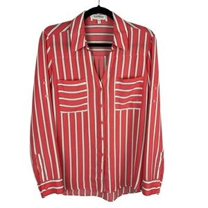 Express The Portofino Shirt Slim Fit Striped Button Up Large Orange White